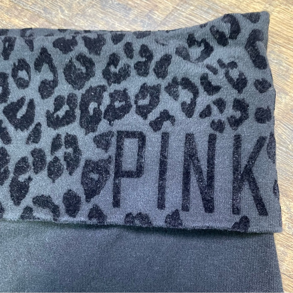 Victoria’s Secret PINK Womens XS Low Rise Black Cheetah Foldover Leggings Skinny - Picture 4 of 11